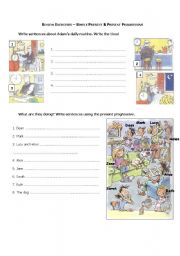 English Worksheet: Review : Simple Present & Present Progressive