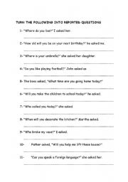 English Worksheet: reported questions