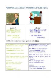 English Worksheet: Subject and object questions.