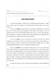 English Worksheet: reduce, reuse and recycle