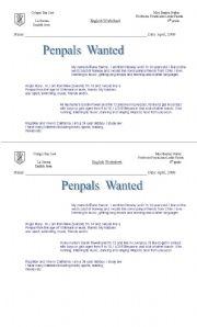 English worksheet: Pen Pal