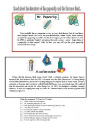 English Worksheet: Read about the inventors of the paperclip and the thermos flask.