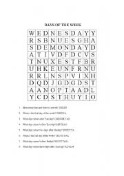 English Worksheet: Days of the week