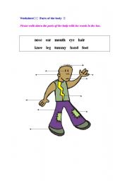 English Worksheet: Worksheet- Parts of the Body