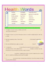 English Worksheet: Health Words - Vocabulary
