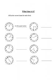 English worksheet: What time is it?