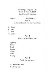 English worksheet: Listening - practive simple past and adjectives