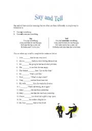 English Worksheet: Say and Tell