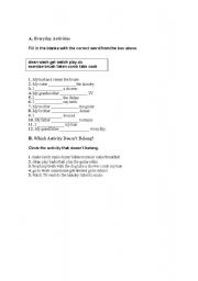 English Worksheet: Everyday Activities