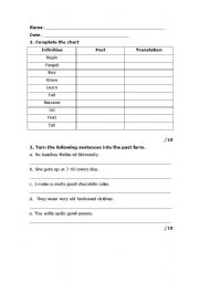 English worksheet: IRREGULAR PAST TENSE TEST