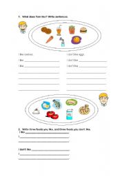 English Worksheet: like - dont like - food vocabulary