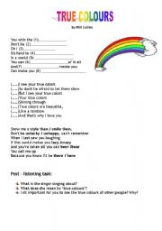 English Worksheet: True colours song activity