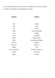 English worksheet: Normal & Formal words