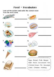 English worksheet: food