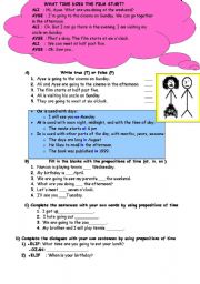 English Worksheet: prepositions of time