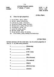 English Worksheet: prepositions of time