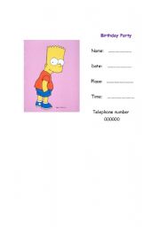 English Worksheet:  Invitation card  to Birthday parties