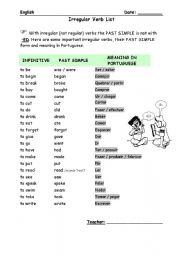 English Worksheet: Irregular verbs list