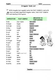 Irregular verbs list