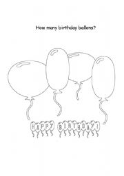 English Worksheet: How many birthday ballons?