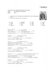 English Worksheet: Take me Home Country Roads - John Denver