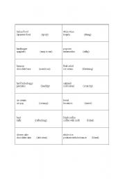 English worksheet: Game cards to cut up for comparative adjective game related to food