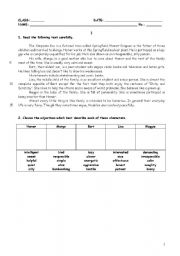 English Worksheet: Reading and Comprehension - The Simpsons - Phycological Description