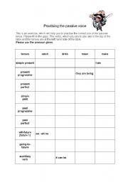 English Worksheet: Practising the passive Voice-catch-drink-mean-make