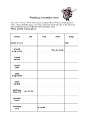 English worksheet: Practising the passive voice -see-feed-need-bring