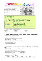 English Worksheet: Exercise on Gerund(part1)