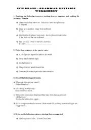 9th grade grammar revision worksheet