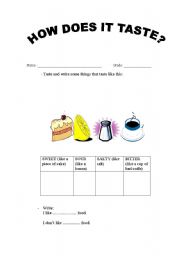 English worksheet: how does it taste?