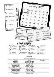 English Worksheet: Months, days of the week ansd star signs