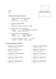 English Worksheet: What day is it before Sunday?