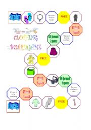 English Worksheet: Clothing Boardgame