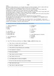 English Worksheet: talking about yourself