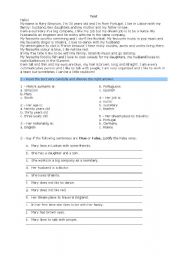 English worksheet: talking about yourself