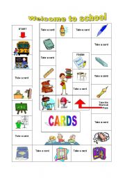 English Worksheet: school boardgame