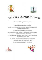 English worksheet: ARE YOU A CULTURE VULTURE?