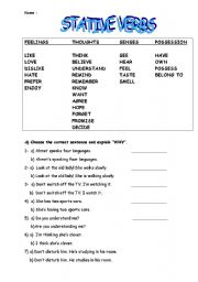 English Worksheet: stative verbs