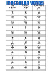 English worksheet: irregular verbs