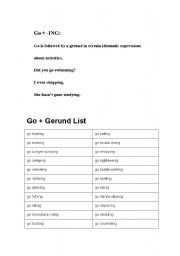 English Worksheet: verb to  go + gerund