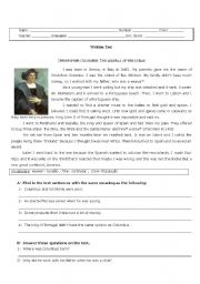 English Worksheet: CHRISTOPHER COLUMBUS