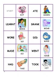 English Worksheet: DOMINO  CARDS - past simple - irregular verbs - part 1