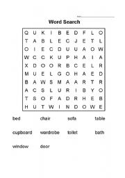 English Worksheet: Furniture word search