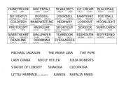 English Worksheet: compound words to mimic and also names of famous people to draw on board and guess it