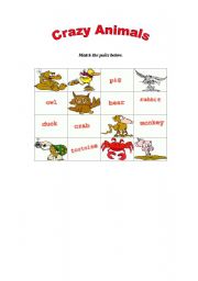 English Worksheet: Crazy Animals-memory game