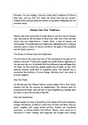 English Worksheet: Chinese New Year traditions