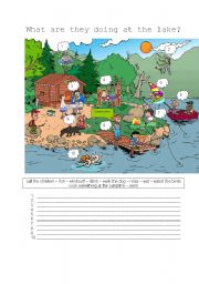 English Worksheet: WHAT ARE THEY DOING AT THE LAKE?