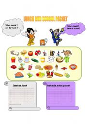 English Worksheet: Lunch and school packet